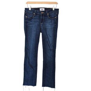 Paige Skyline Straight Low-Rise Frayed Ankle Denim Jeans Dark Blue Women Size 28